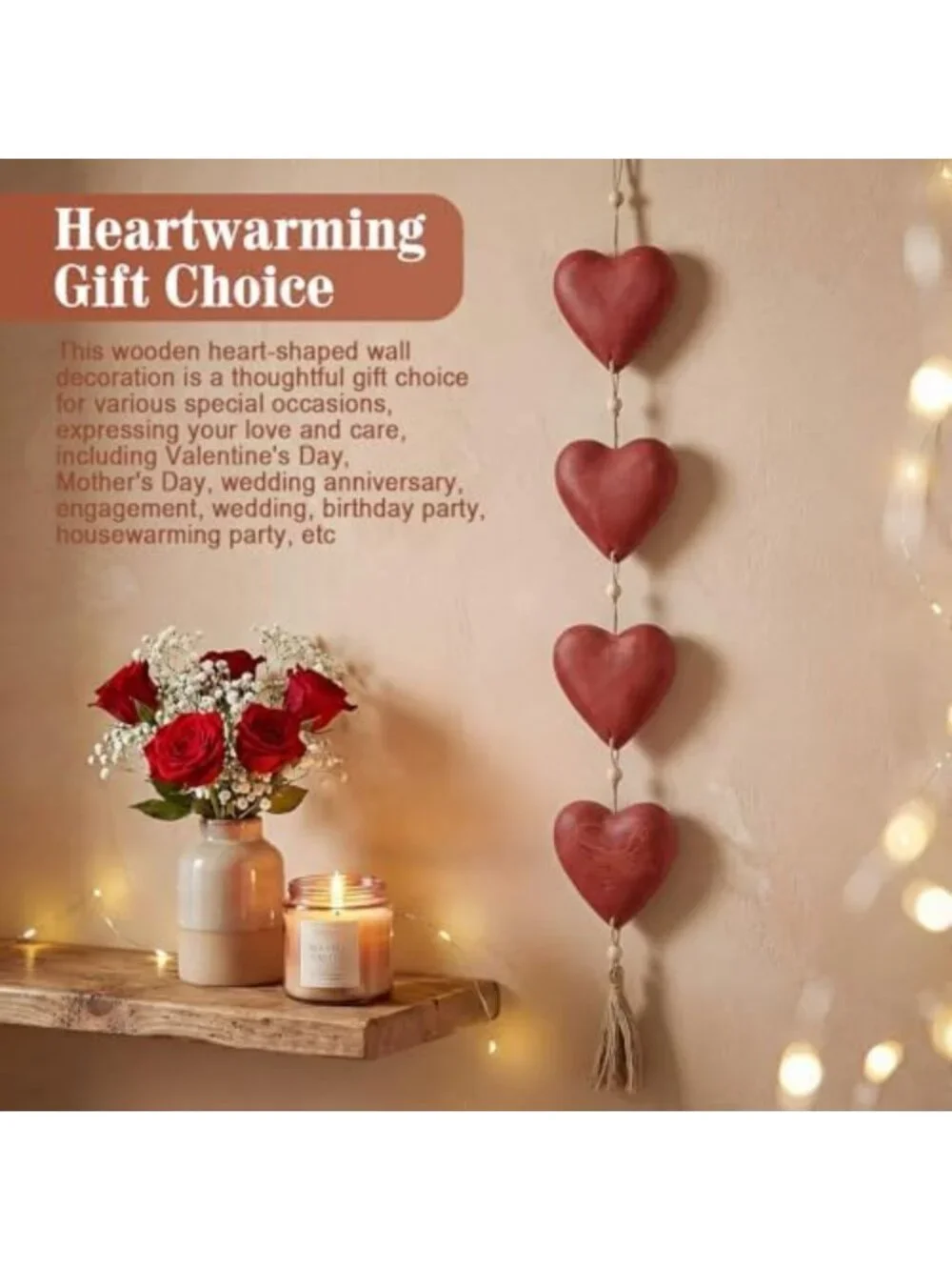 Large 31.5” Vintage Wooden Heart Wall Decor - Rustic Home Decor Accent